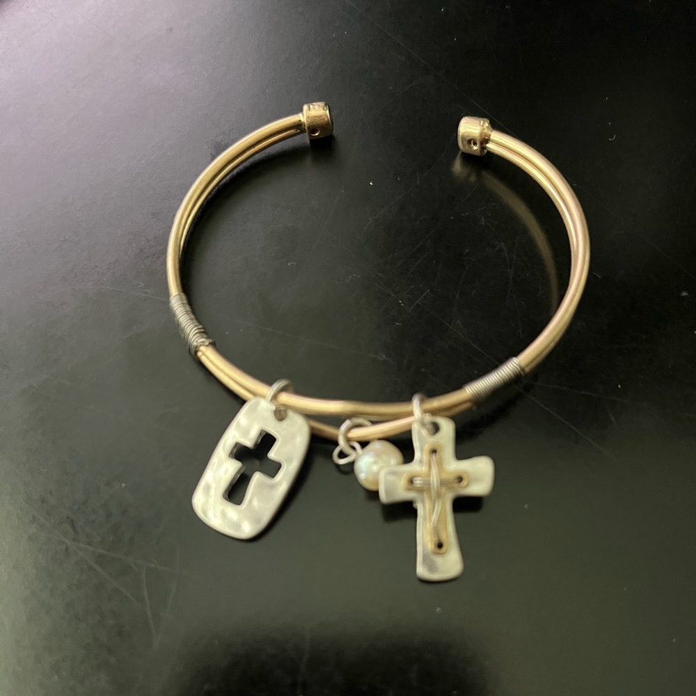 Bansri Silver and Gold Cross Charm Bracelet